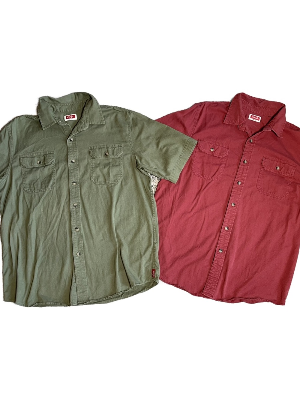 Wrangler Men's Short-Sleeve Button Down Shirts - Olive Green & Red (Size: Large)